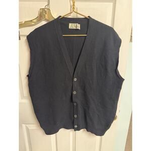 70s SCOTCH HOUSE Vnt SWEATER VEST Black Button Up Pure Wool XL /2XL 50w 27L